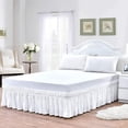 thumbnail image 1 of LINEN SHEETS- 100% Microfiber - Wrap Around Ruffled Bed Skirt with 30 Inch Tailored Drop - Adjustable Elastic Dust Ruffles Easy Fit- Luxurious & Wrinkle Free-Twin Size- White Solid, 1 of 5