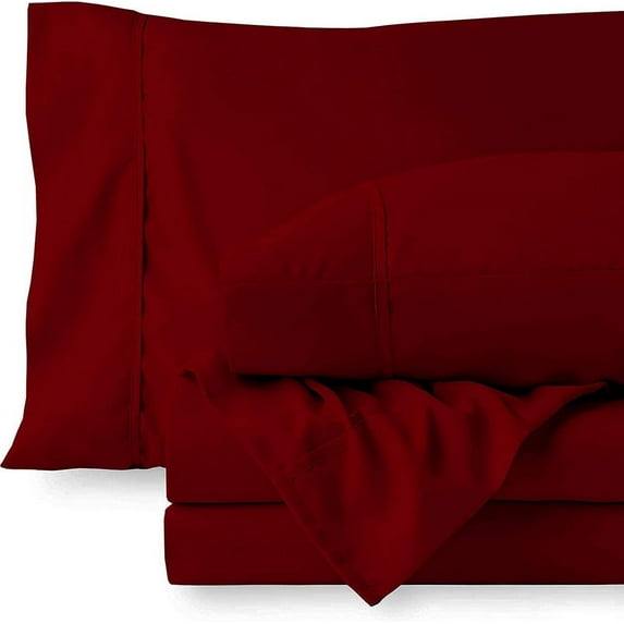 LINEN SHEETS-6 Piece Sheet Sets-100% Egyptian Cotton, 18" Deep Pocket, 800 TC & Luxury Soft Sheet Set-Burgundy Solid, Queen Size