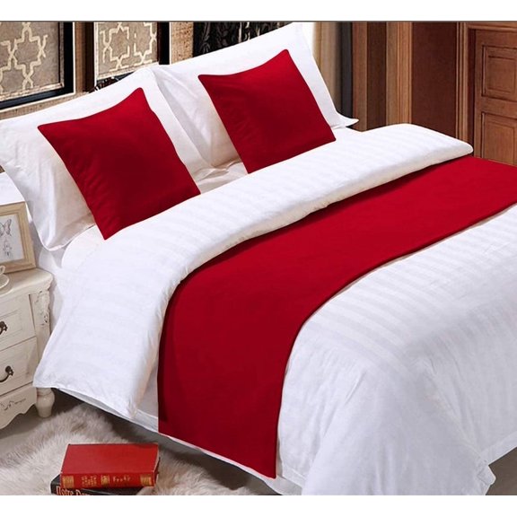 LINEN SHEETS-Bed Runner 1 Piece Only-100% Egyptian Cotton, 400 TC, Modern Decorative Bed Scraf-Burgundy Solid, King Size