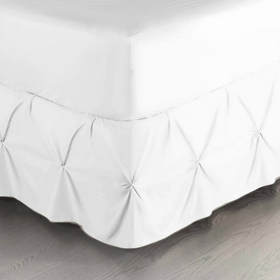 LINEN SHEETS- Pinch Pleated Bed Skirt, 12" Tailored Drop Pintuck Decorative, Hotel Luxury Bedskirt - 100% Microfiber -Breathable & Smooth-Full-XL Size-White Solid