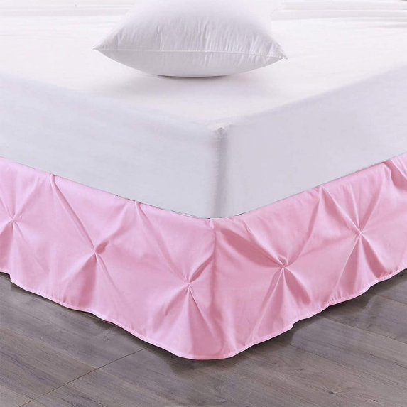 LINEN SHEETS- Pinch Pleated Bed Skirt, 12" Tailored Drop Pintuck Decorative, Hotel Luxury Bedskirt - 100% Microfiber -Breathable & Smooth-King Size-Pink Solid