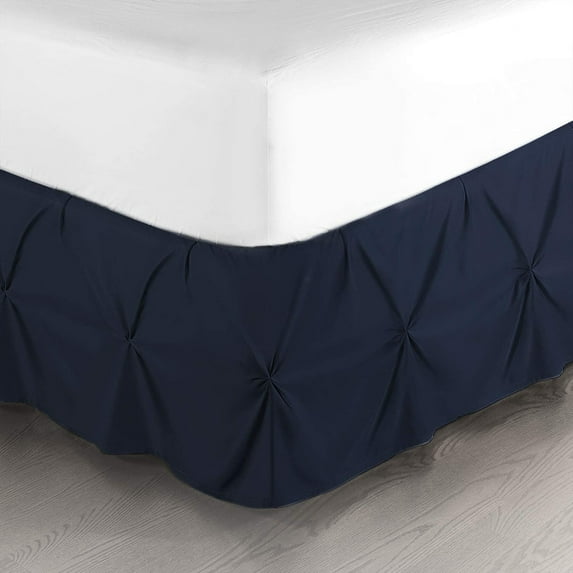 LINEN SHEETS- Pinch Pleated Bed Skirt, 12" Tailored Drop Pintuck Decorative, Hotel Luxury Bedskirt - 100% Microfiber -Breathable & Smooth-Queen Size-Navy Blue Solid