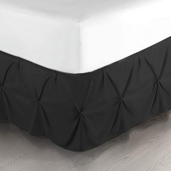 LINEN SHEETS- Pinch Pleated Bed Skirt, 12" Tailored Drop Pintuck Decorative, Hotel Luxury Bedskirt - 100% Microfiber -Breathable & Smooth-Twin Size-Black Solid