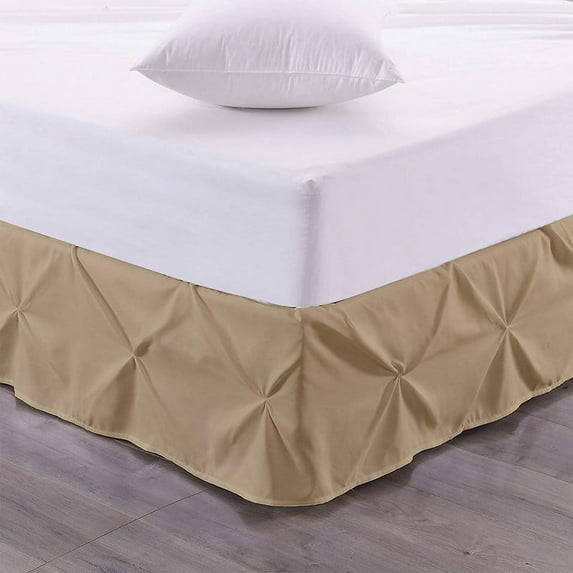 LINEN SHEETS- Pinch Pleated Bed Skirt, 12" Tailored Drop Pintuck Decorative, Hotel Luxury Bedskirt - 100% Microfiber -Breathable & Smooth-Twin-XL Size-Taupe Solid