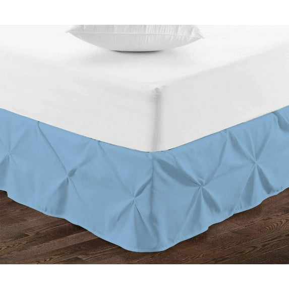 LINEN SHEETS- Pinch Pleated Bed Skirt, 16" Tailored Drop Pintuck Decorative, Hotel Luxury Bedskirt - 100% Microfiber -Breathable & Smooth-Cal-King Size-Light Blue Solid