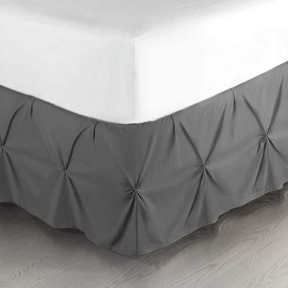 LINEN SHEETS- Pinch Pleated Bed Skirt, 16" Tailored Drop Pintuck Decorative, Hotel Luxury Bedskirt - 100% Microfiber -Breathable & Smooth-Olympic Queen Size-Dark Gray Solid