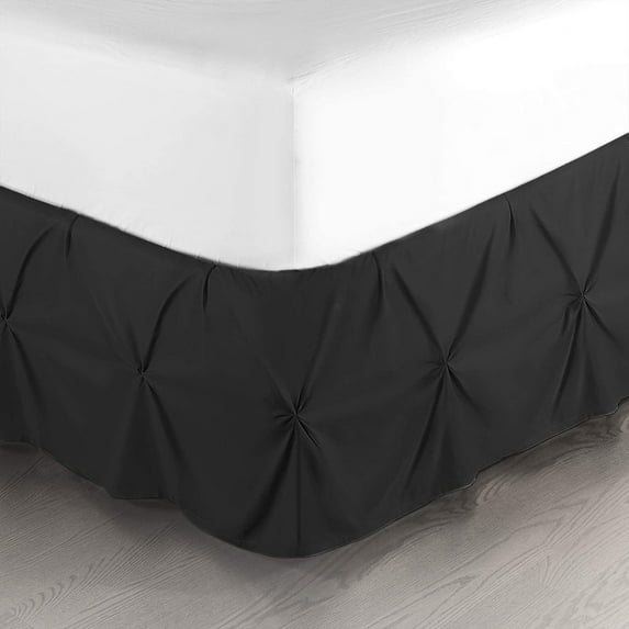LINEN SHEETS- Pinch Pleated Bed Skirt, 16" Tailored Drop Pintuck Decorative, Hotel Luxury Bedskirt - 100% Microfiber -Breathable & Smooth-Twin-XL Size-Black Solid