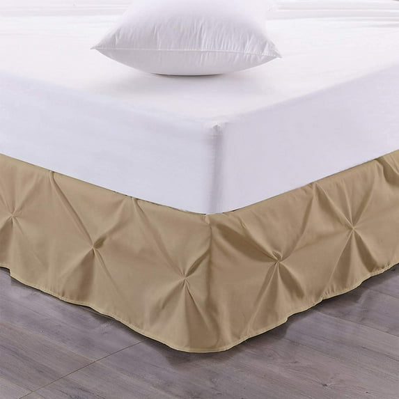 LINEN SHEETS- Pinch Pleated Bed Skirt, 18" Tailored Drop Pintuck Decorative, Hotel Luxury Bedskirt - 100% Microfiber -Breathable & Smooth-Twin-XXL Size-Taupe Solid