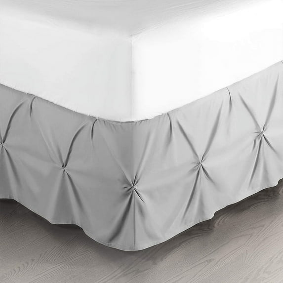LINEN SHEETS- Pinch Pleated Bed Skirt, 22" Tailored Drop Pintuck Decorative, Hotel Luxury Bedskirt - 100% Microfiber -Breathable & Smooth-Full/Queen Size-Light Gray Solid