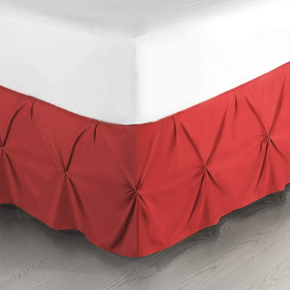 LINEN SHEETS- Pinch Pleated Bed Skirt, 22" Tailored Drop Pintuck Decorative, Hotel Luxury Bedskirt - 100% Microfiber -Breathable & Smooth-Olympic Queen Size-Burgundy Solid