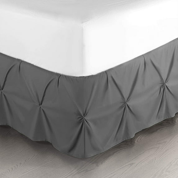 LINEN SHEETS- Pinch Pleated Bed Skirt, 22" Tailored Drop Pintuck Decorative, Hotel Luxury Bedskirt - 100% Microfiber -Breathable & Smooth-Twin Size-Dark Gray Solid