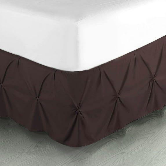 LINEN SHEETS- Pinch Pleated Bed Skirt, 22" Tailored Drop Pintuck Decorative, Hotel Luxury Bedskirt - 100% Microfiber -Breathable & Smooth-Twin-XL Size-Chocolate Solid