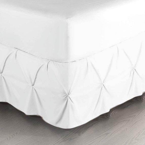 LINEN SHEETS- Pinch Pleated Bed Skirt, 30" Tailored Drop Pintuck Decorative, Hotel Luxury Bedskirt - 100% Microfiber -Breathable & Smooth-Full Size-White Solid
