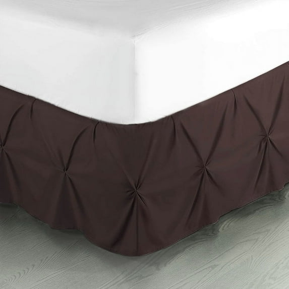 LINEN SHEETS- Pinch Pleated Bed Skirt, 30" Tailored Drop Pintuck Decorative, Hotel Luxury Bedskirt - 100% Microfiber -Breathable & Smooth-King Size-Chocolate Solid