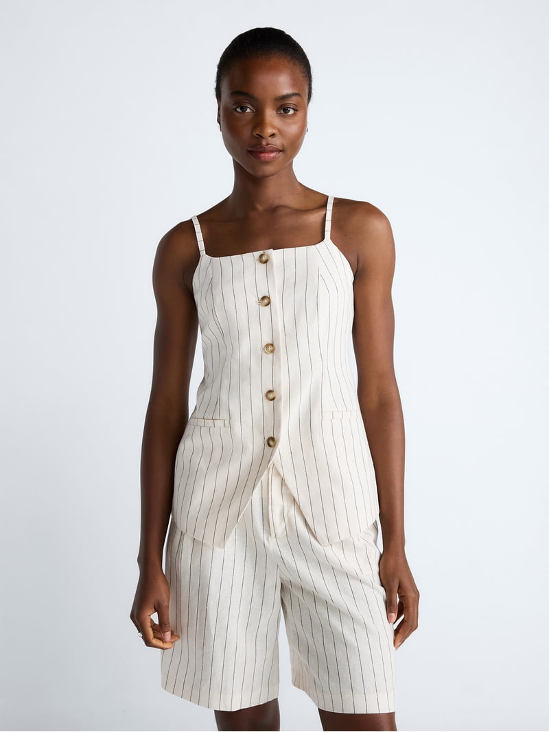 vest linen dress Linen Cotton Vest Midi Dress