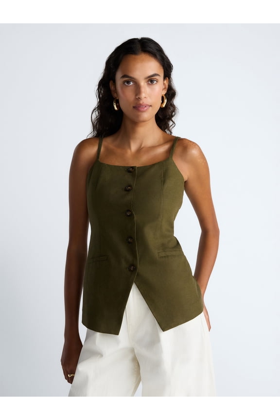 Women’s Linen Blend Vest, Sizes XS-XL