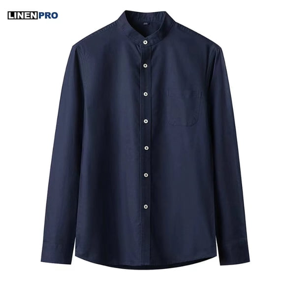 LINENPRO Men’s Henley Neck Button Down Long Sleeve Cotton Linen Tops Business Dress Work Shirts
