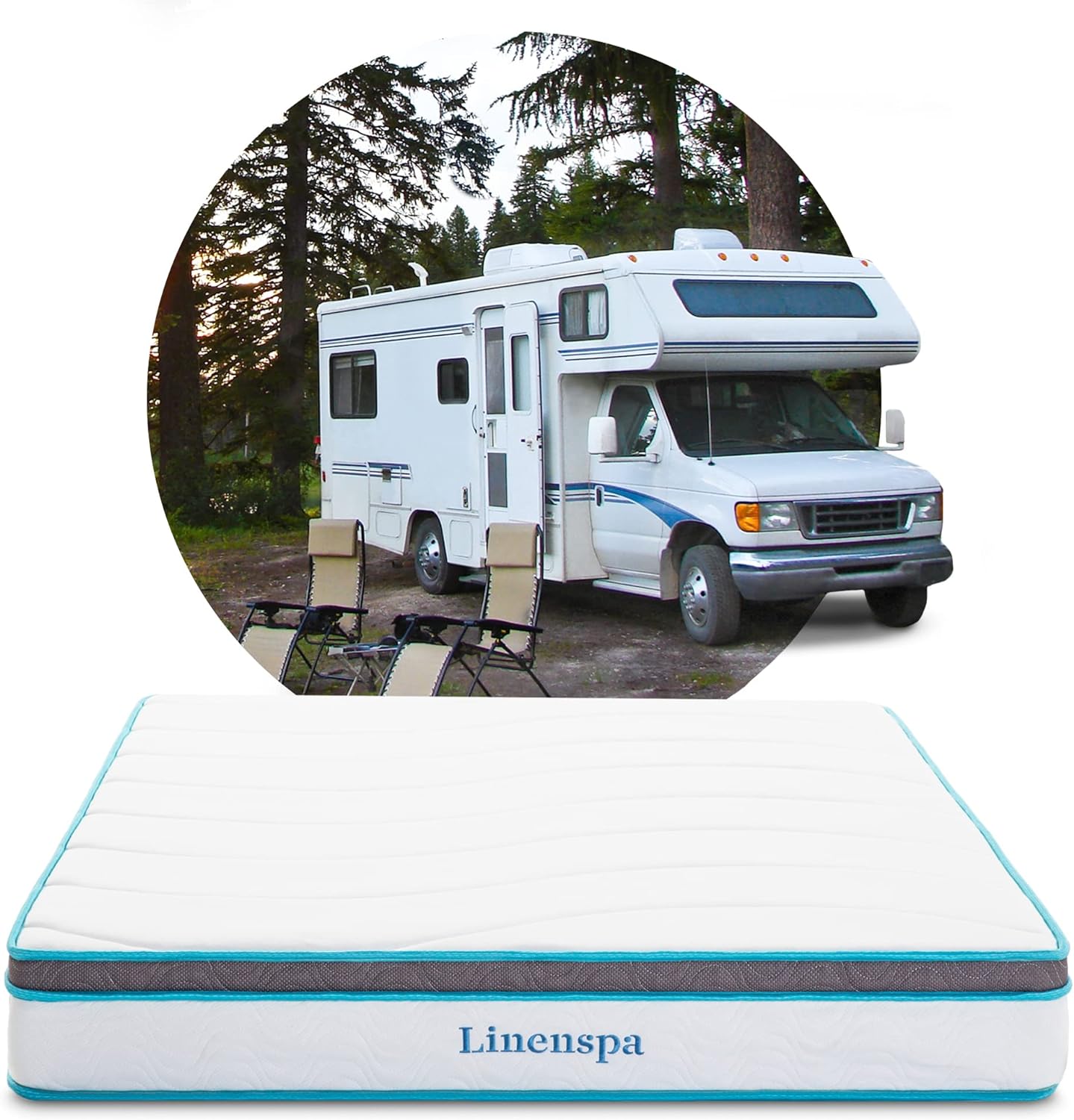 LINENSPA 8 Inch Memory Foam and Innerspring Hybrid RV, Trailer, & Camper Mattress Cooling & Conforming Support Short Queen Size Medium Firm Feel Bed in a Box CertiPUR-US Certified Short Queen 8 Inch Mattress Only - image 1 of 5