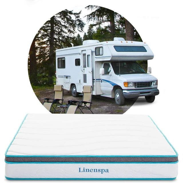LINENSPA 8 Inch Memory Foam and Innerspring Hybrid RV, Trailer, & Camper Mattress Cooling & Conforming Support Short Queen Size Medium Firm Feel Bed in a Box CertiPUR-US Certified Short Queen 8 Inch Mattress Only