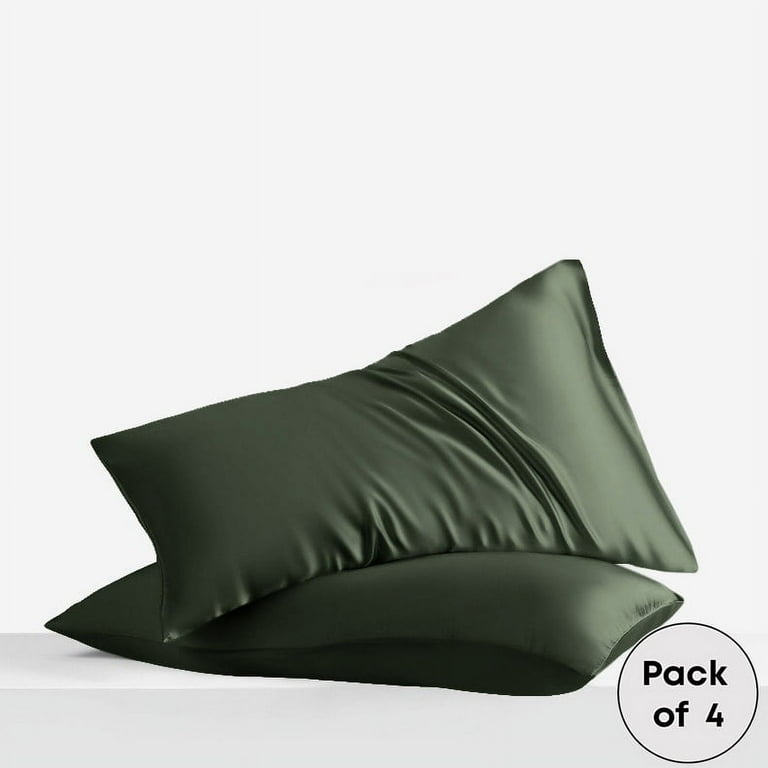 LINENWALAS 100 Organic Bamboo Pillow Cases Pack of 4 Silk Pillowcases for Hair and Skin Cooling Pillowcases Avocado Green King