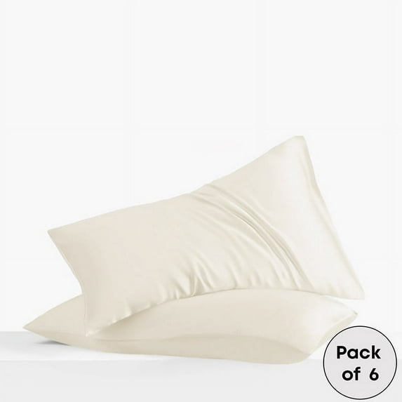 LINENWALAS 100% Organic Bamboo Pillow Cases Pack of 6- Silk Pillowcases for Hair and Skin, Cooling Pillowcases (Ivory/Off-White, King)