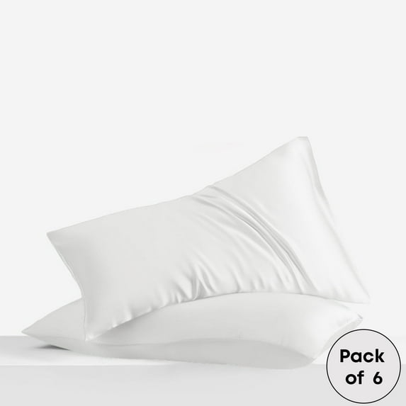 LINENWALAS 100% Organic Bamboo Pillow Cases Pack of 6- Silk Pillowcases for Hair and Skin, Cooling Pillowcases (White, King)