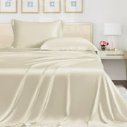 LINENWALAS California King Flat Sheet Only- 100% Organic Bamboo Silk Top Sheet, Cooling Premium Flat Bedsheet (Ivory, California King)