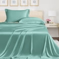thumbnail image 1 of LINENWALAS California King Flat Sheet Only- 100% Organic Bamboo Silk Top Sheet, Cooling Premium Hotel Quality Flat Bedsheet for Christmas Gift (Aqua, California King), 1 of 7