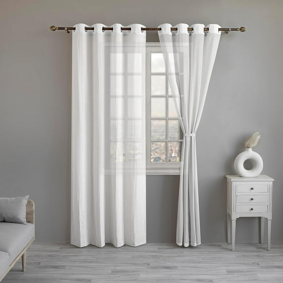 LINENWALAS Cotton Linen Sheer Curtains 108 inch Length, Grommet Top, Light Filtering Sheer Drapes Pack of 2 (W-52 x L-108 / White)