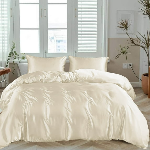 LINENWALAS Full Duvet Cover Set- 100% Organic Bamboo Silk Duvet Cover Full Size, 80x90 Inches Comforter Cover (Full, Off-White)