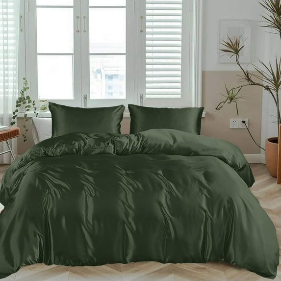 LINENWALAS Full Duvet Cover Set- 100% Organic Bamboo Silk Duvet Cover Full Size, 80x90 Inches Comforter Cover, Soft, Cooling Duvet Cover (Full, Avocado Green)