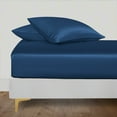 thumbnail image 1 of LINENWALAS Full Fitted Sheet, 100% Bamboo Silk Sheet, 300 Thread Count, 16" Deep Pocket Bedsheet (Navy Blue, Full), 1 of 9