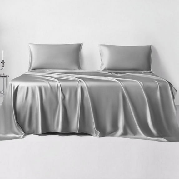 LINENWALAS Full Sheet Sets, Cooling Sheets, Rayon Derived from Bamboo, Deep Pocket Up to 16", Breathable & Soft Bed Sheets, Luxury Silky Bedding Sheets (Full, Silver)
