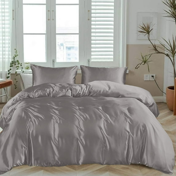 LINENWALAS King Duvet Cover Set- 100% Organic Bamboo Silk Duvet Cover King Size, 90x106 Inches Comforter Cover (King, Light Grey)