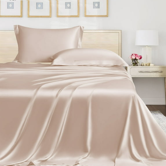 LINENWALAS Queen Flat Sheet Only- 100% Organic Bamboo Silk Top Sheet, Cooling Premium Hotel Quality Flat Bedsheet (Taupe, Queen)