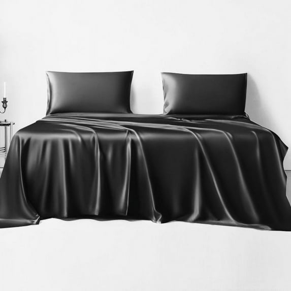 LINENWALAS Queen Size 4 Piece Bedding Sheet Set – Viscose from Bamboo Silk Sheets, Breathable & Cooling Bed Sheet – Hotel Luxury, Soft, Deep Pocket Anti Pilling Sheets (Charcoal Grey, Queen)