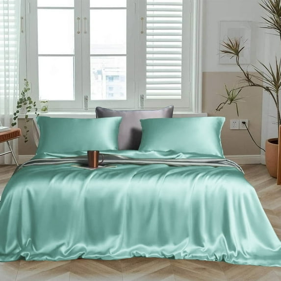 LINENWALAS RV Queen Sheet Set, Camper Bedding Set - Viscose from Bamboo Silk Sheets, Breathable & Cooling Bed Sheet, Hotel Luxury, Soft, Deep Pocket Anti Pilling Sheets (Aqua, Short Queen)