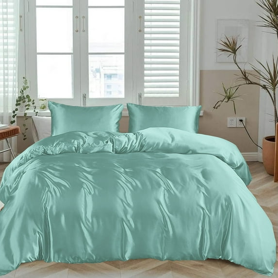 LINENWALAS Twin Duvet Cover Set- 100% Organic Bamboo Silk Duvet Cover Twin Size, 68x86 Inches Comforter Cover, Cooling Duvet Cover (Twin, Aqua)