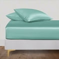 thumbnail image 1 of LINENWALAS Twin Fitted Sheet, 100% Bamboo Silk Sheet, 300 Thread Count, 16" Deep Pocket Bedsheet (Aqua, Twin), 1 of 9