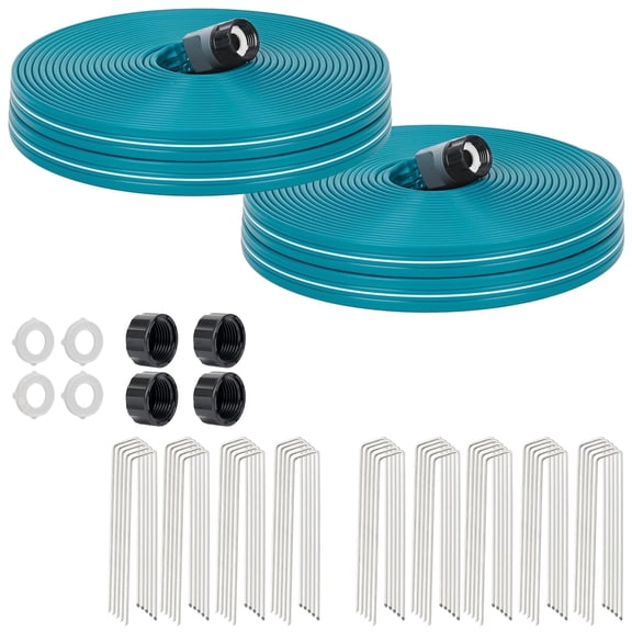 LINEX Sprinkler Soaker Hose 75 ft 2 pack for Garden Lawn Watering Hose with Stakes
