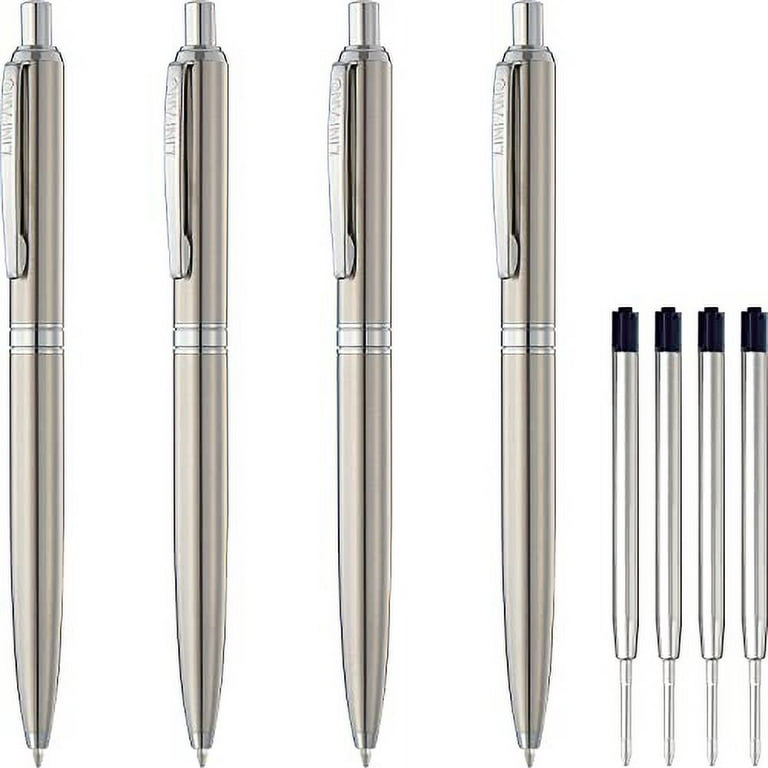 LINFANC Pens, Office Supplies Ballpoint Pens Medium Point 1mm Black Ink  Metal Pen, Smooth Writing Black Pens for Journaling, 4 Pens & 4 Refills  (Stainless Steel) 
