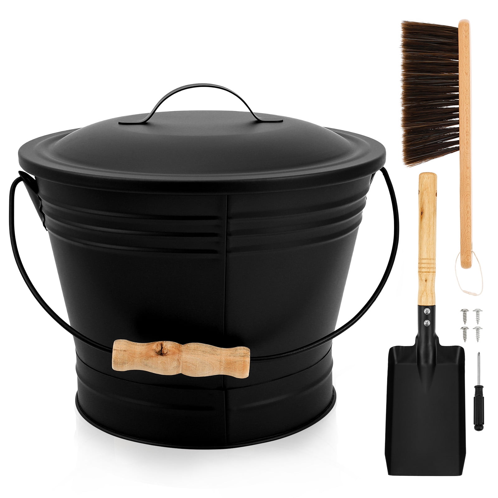 Rustic Ash Bucket LINFANG 1.5 Gallon Ash Bucket with Lid Metal Ash Bucket with Shovel and ...