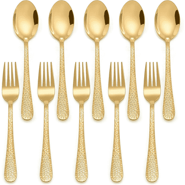 Tcwhniev 10 Pieces Kids Silverware Set, Stainless Steel Toddler Utensils, Hammered Kids Cutlery Set, Kids Forks and Spoons Set