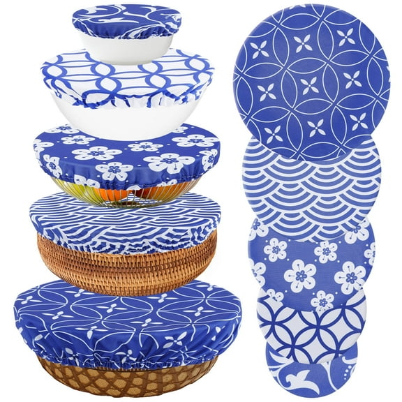 LINFANG 10Pcs Bowl Covers Reusable Food Container Lid Set Elastic Fabric Food Storage Bowl Cover for Glass Salad Bowl Jar