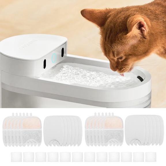 LINFANG 12 Set Cat Water Fountain Filters and Sponges Multiple Filtration System Cat Water Fountain Filter Replacement Compatible with 135 fl oz/4L Cat Water Fountain