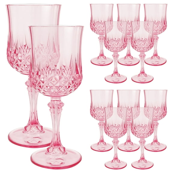 LINFANG 12Pcs Plastic Wine Glasses 3.09oz Reusable Champagne Flutes Elegant Pink Champagne Flutes for Party Wine Bar Wedding
