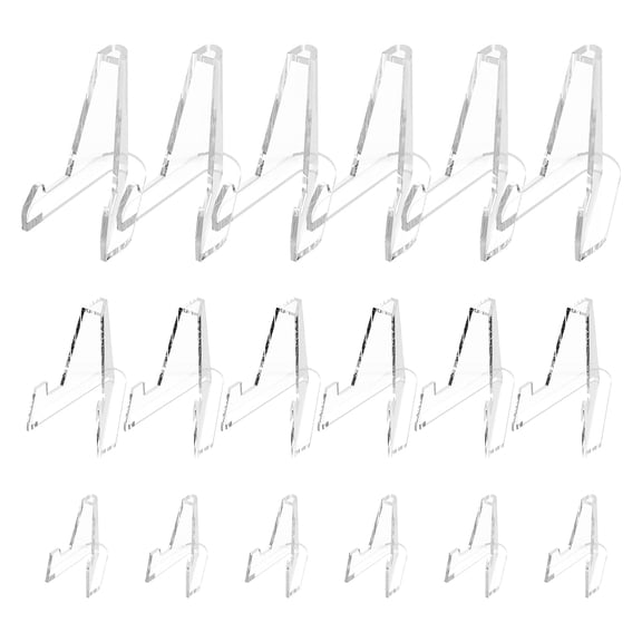 LINFANG 18 Pcs Card Display Stand Sturdy Plastic Mini Clear Acrylic Easel Stand Stable Coin Display Easel for Certificate Menu Frame Medal CD Artwork