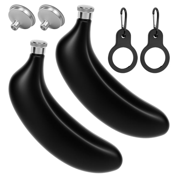 LINFANG 2 Pcs Banana Shaped 304 Stainless Steel Pocket Hip Flask with Funnels 5oz/150ml Portable Alcohol Flask for Traveling Fishing Hiking Camping