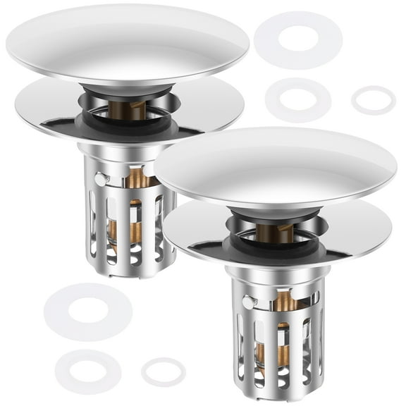 LINFANG 2 Pcs Bathroom Sink Stopper 3 in 1 Universal Bathroom Sink Drain Strainer with Removable Filter Basket for 0.98 to 1.4 Inches Drain Hole