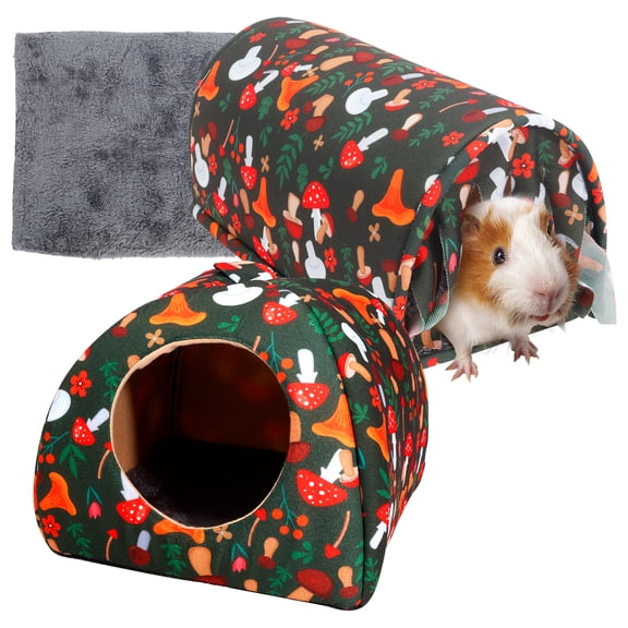 LINFANG 2 Pcs Guinea Pig Hideout Washable Guinea Pig Bed with Rabbit Tunnel Versatile Cage Accessories for Small Pet Hamster Ferret Bunny Chinchilla
